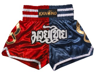 Kanong kickboksbroekje : KNS-143-Rood-Marineblauw