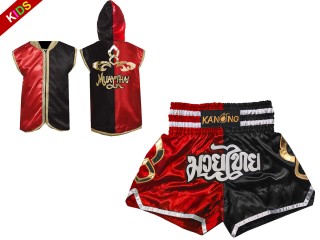 Kinderbokspak - Muay Thai Hoodies en Broeken: Model 143-Rood-Zwart