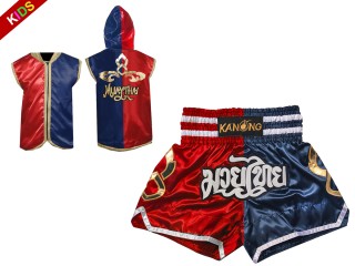 Kinderbokspak - Muay Thai Hoodies en Broeken: Model 143-Rood-Marineblauw