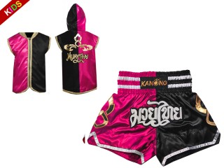 Kinderbokspak - Muay Thai Hoodies en Broeken: Model 143-Roos-Zwart