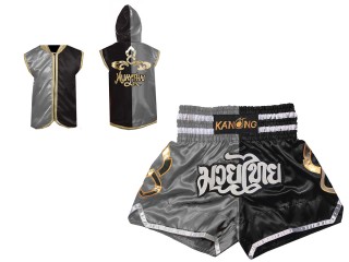 Boksset - Kickbokshoodies en -broeken : Model 143-Zilver-Zwart