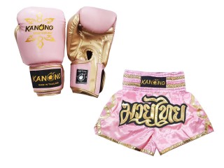 Boksset - Bokshandschoenen en op maat gemaakte Thaise shorts : Set-121-Roze