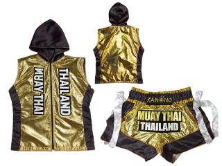 Boksset - Boksjas en Gepersonaliseerde Kickboks Broekje : KNHODSET-004-Goud-Zwart