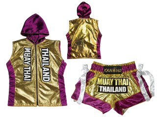 Boksset - Boksjas en Gepersonaliseerde Kickboks Broekje : KNHODSET-004-Goud-Violet