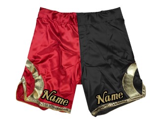 Aangepaste MMA-shorts met naam : Rood-Zwart 