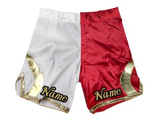 Aangepaste MMA-shorts met naam  : Wit-Rood