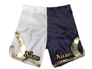 Aangepaste MMA-shorts met naam : Wit-Marineblauw