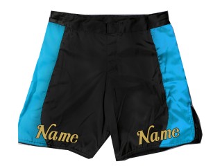 Gepersonaliseerde MMA-shorts met naam voor heren : Zwart-Hemelsblauw