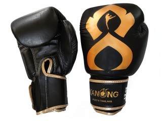 Kanong Echte Leren Bokshandschoenen : "Thai Kick" Zwart-Goud