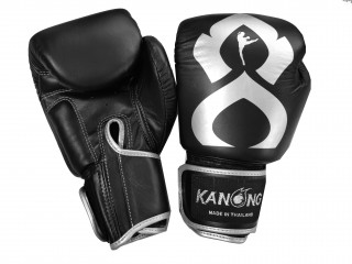 Kanong Echte Leren Bokshandschoenen : "Thai Kick" Zwart-Zilver
