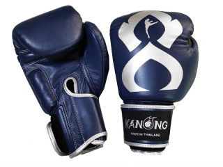 Kanong Echte Leren Bokshandschoenen : "Thai Kick" Marineblauw-Zilver