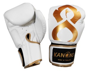 Kanong Echte Leren Bokshandschoenen : "Thai Kick" Wit-Goud
