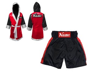 Boksset - Aangepaste boksbroek en boksjas : KNCUSET-104-Zwart-Rood