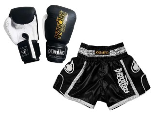 Gepersonaliseerde bokscadeaus - Bokshandschoenen en op maat gemaakte Thaise shorts : Set-208-Zwart