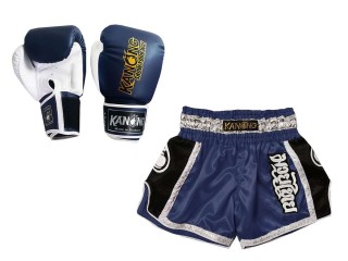 Gepersonaliseerde bokscadeaus - Bokshandschoenen en op maat gemaakte Thaise shorts : Set-208-Marineblauw