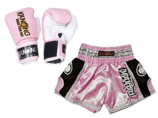 Gepersonaliseerde bokscadeaus - Bokshandschoenen en op maat gemaakte Thaise shorts : Set-208-Roze