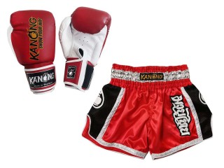 Gepersonaliseerde bokscadeaus - Bokshandschoenen en op maat gemaakte Thaise shorts : Set-208-Rood