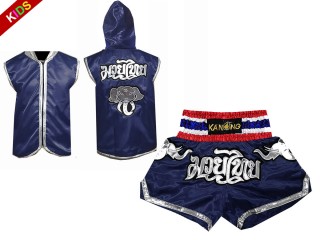 Bokskostuum voor kinderen - Bokshoodies en Muay Thai Shorts  : 125 Marineblauw