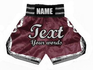Aangepaste kinderboksshorts : KNBSH-023-Maroon-Zilver