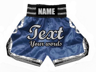 Aangepaste kinderboksshorts : KNBSH-023-Marineblauw-Zilver