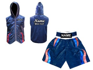 Boksuniform - Aangepaste boksringjas en boksshorts : Marineblauw met strepen
